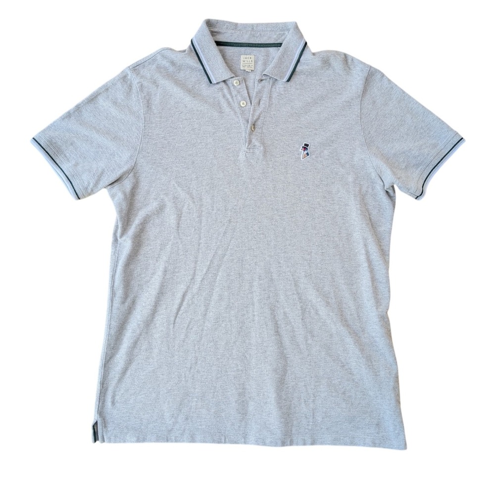 Jack Wills Mens Grey Polo Shirt Embroidered Penguin Logo Short Sleeve Size L